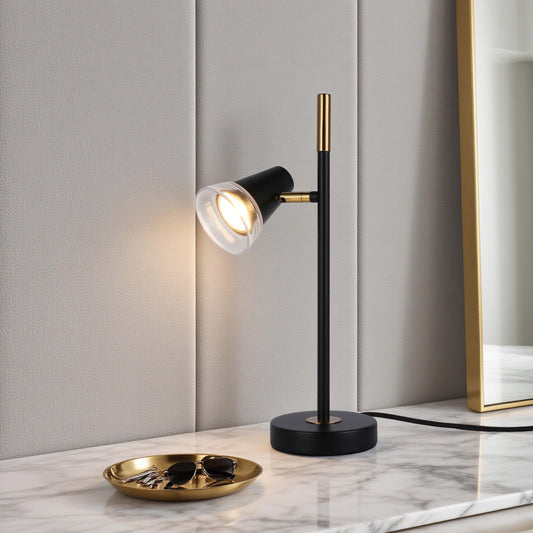 Modern Black & Brass Table Lamp, 1-Light GU10 Dimmable