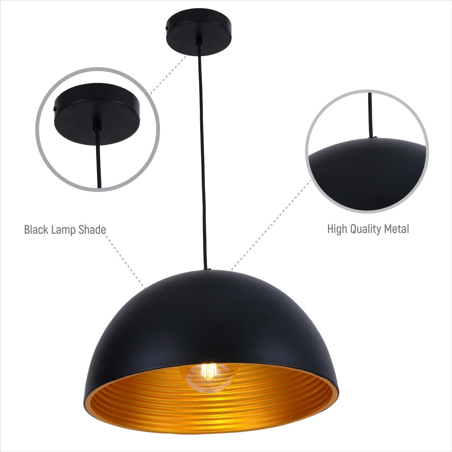 Black-Golden Metal Dome Pendant Ceiling Light E27
