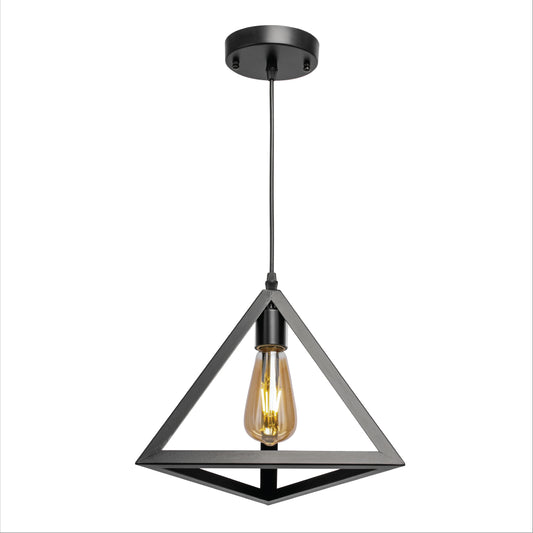 Black Metal Pyramid Cage Minimalist Pendant Ceiling Light