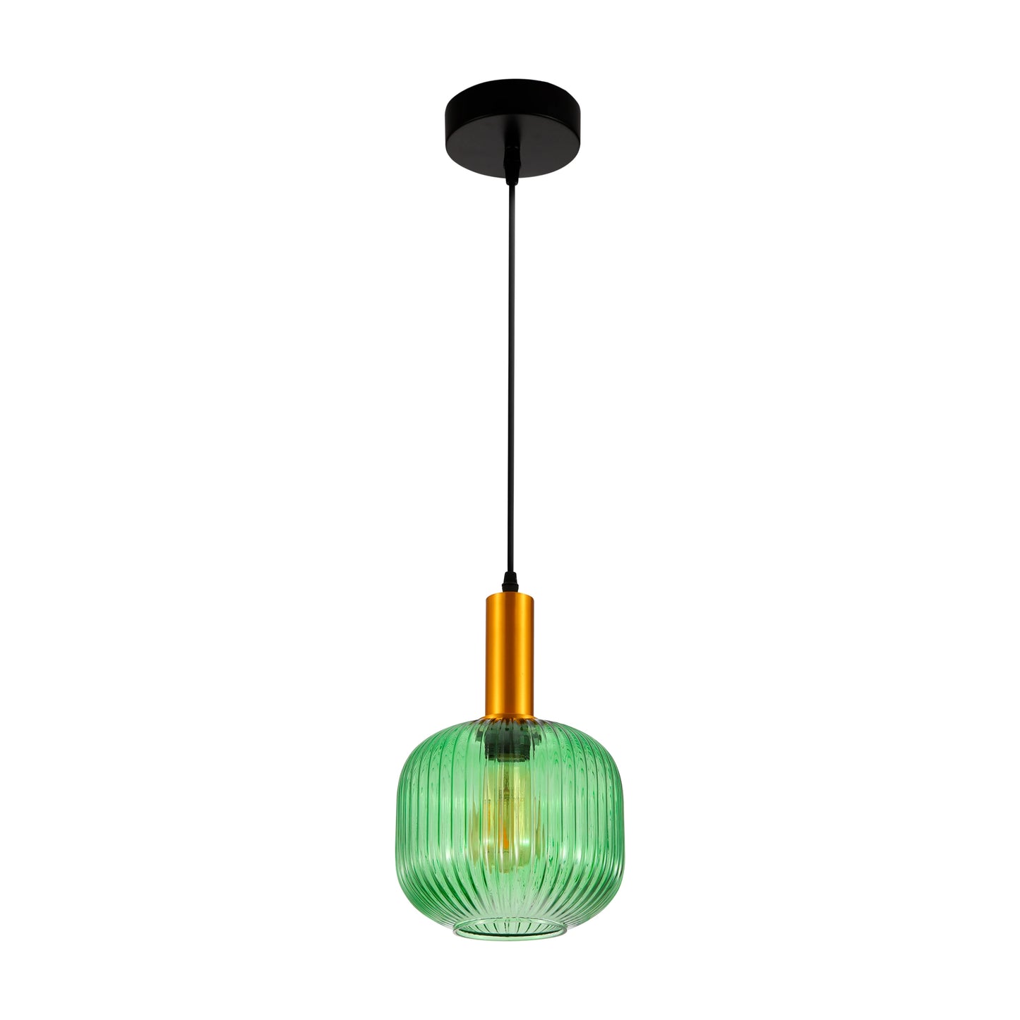 Sawyer Ribbed Fluted Reeded Maloto Lantern Green Opal Purple Amber Glass Pendant Ceiling Light E27 Gold Metal Top