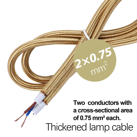Gold Braided Fabric Lighting Cable 2×0.75