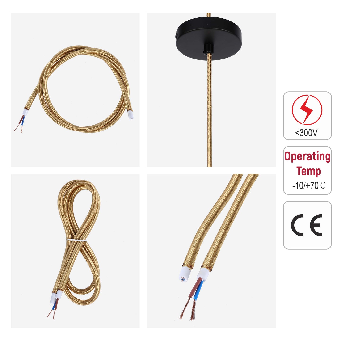 Gold Braided Fabric Lighting Cable 2×0.75