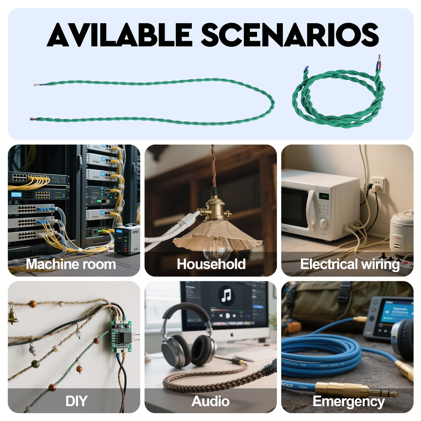 Green Twisted Braided Fabric Lighting Cable