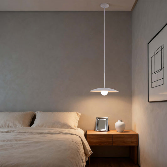 Minimalist White Flat Plate Pendant Light with Opal Globe Glass, G9