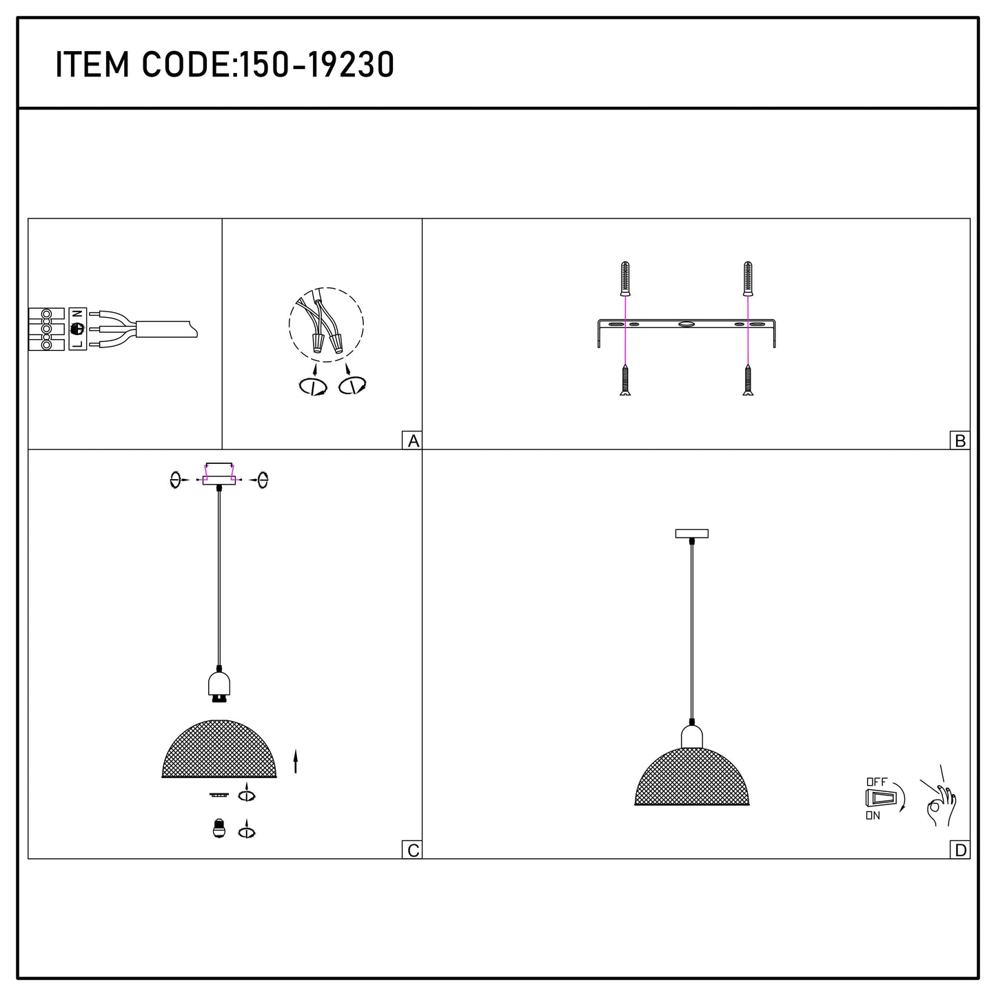 Industrial Black Wire Mesh Dome Pendant Light with Wood Accent, E27