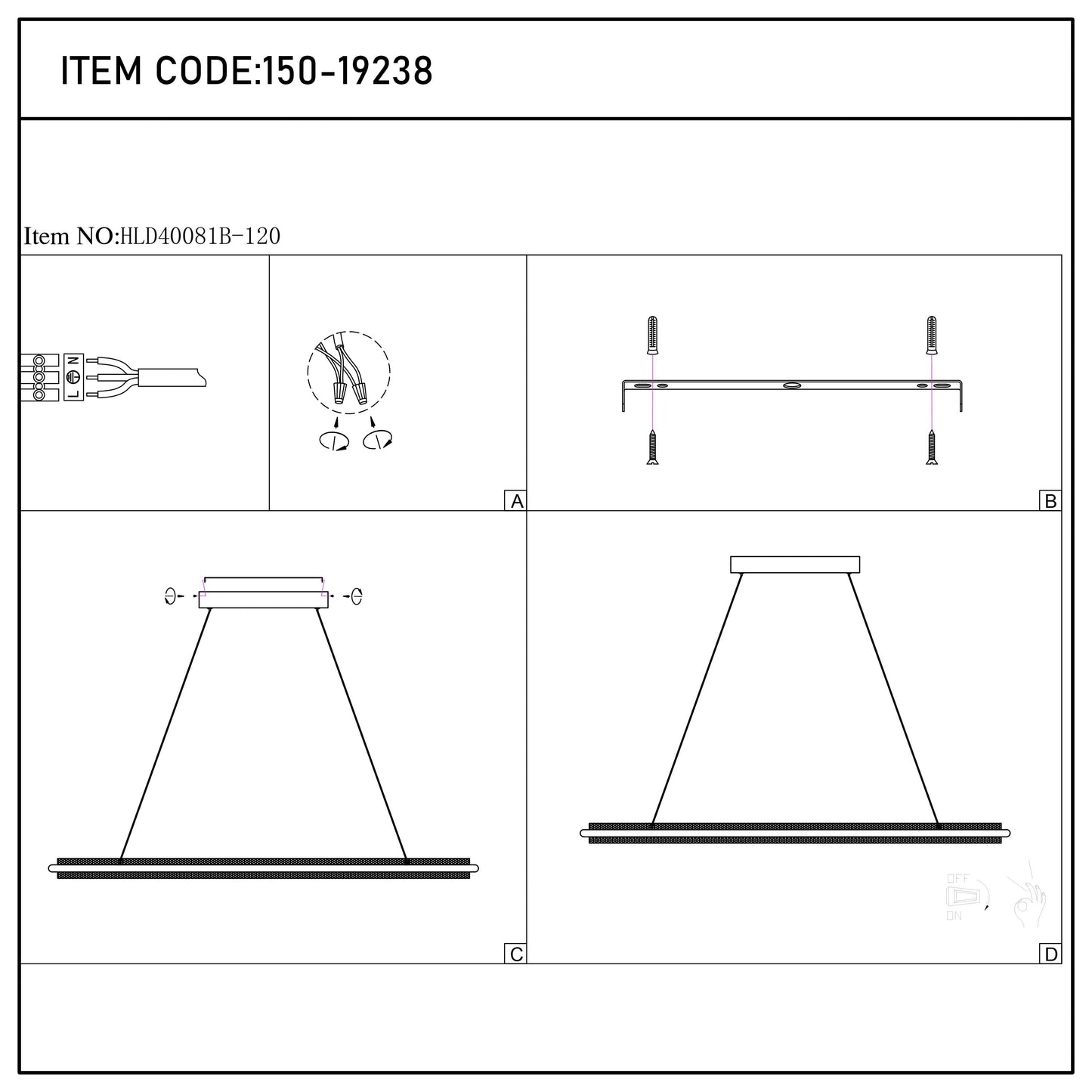 Modern Black & Gold Linear LED Island Pendant, 120cm 3000K