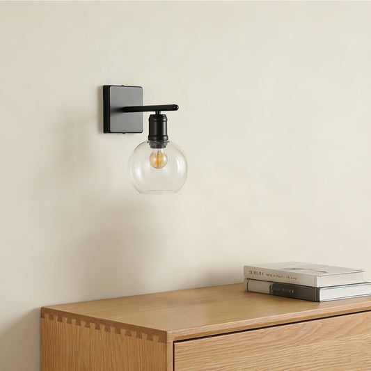 Modern Black & Clear Glass Globe Wall Light, 1-Light E27