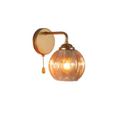Reeded Glass Wall Light with Pull Down Switch E27 Fitting