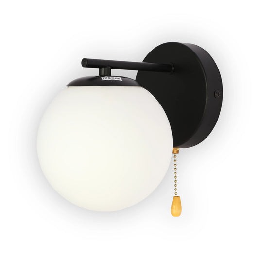Opal Globe Glass Vintage Retro Stylish Wall Light with Pull Down Switch