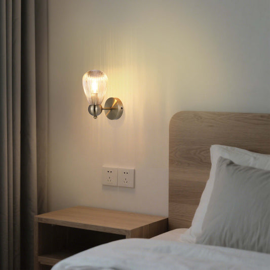 Vintage Antique Brass Wall Sconce with Clear Glass Shade, E14 Dimmable