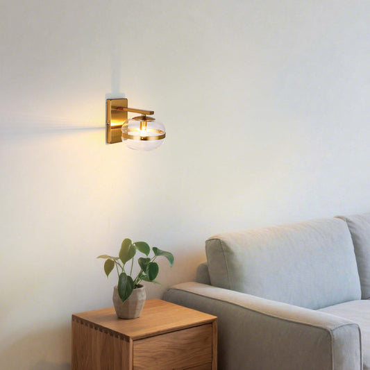 Luxury Brass & Clear Glass Globe Wall Sconce, G9 Dimmable