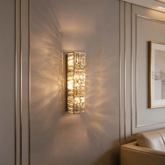 Premium Gold Geometric Crystal Wall Sconce, E14 Dimmable