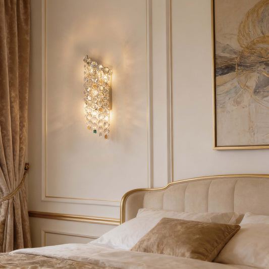 Premium Gold Tall Crystal Wall Sconce, 5-Light E14 Dimmable