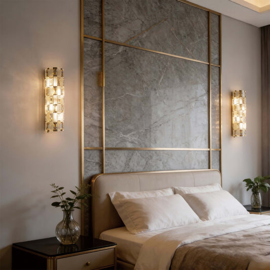 Premium Gold Textured Crystal Wall Sconce, E14 Dimmable