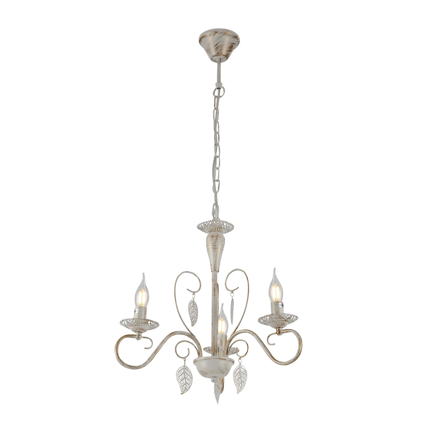 Candle French Mediterranean Leaf Traditional Vintage Gold Patinated White Ceiling Light E14