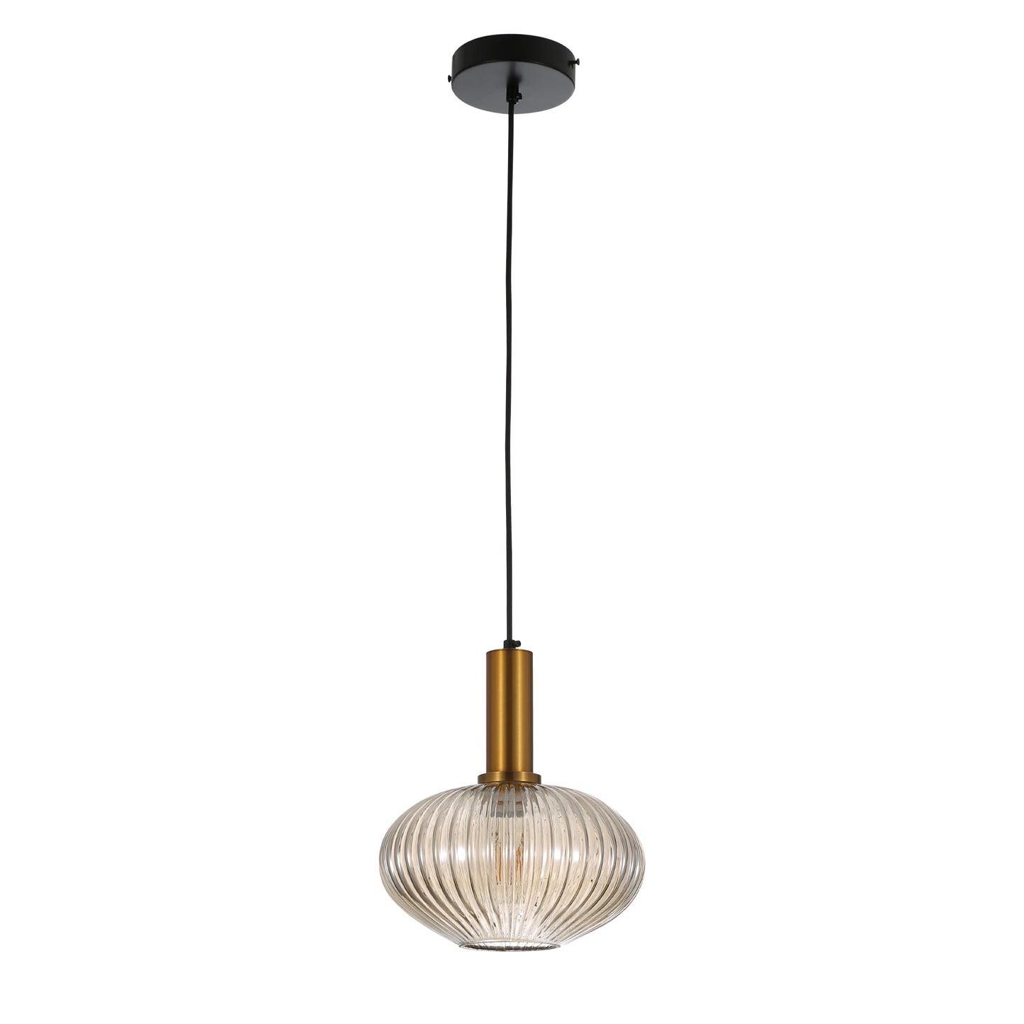 Sawyer Ribbed Fluted Reeded Maloto Lantern Amber Glass Pendant Ceiling Light E27 Gold Bronze Top