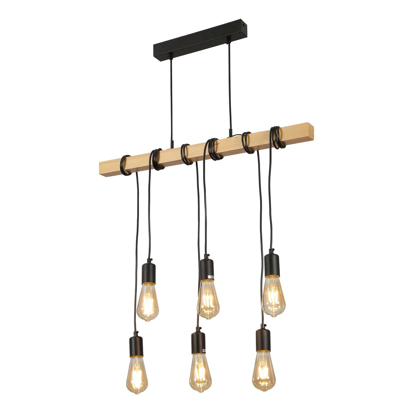 Rustic Wooden and Bamboo Beam Pendant Lights with Multiple Lamp Holders