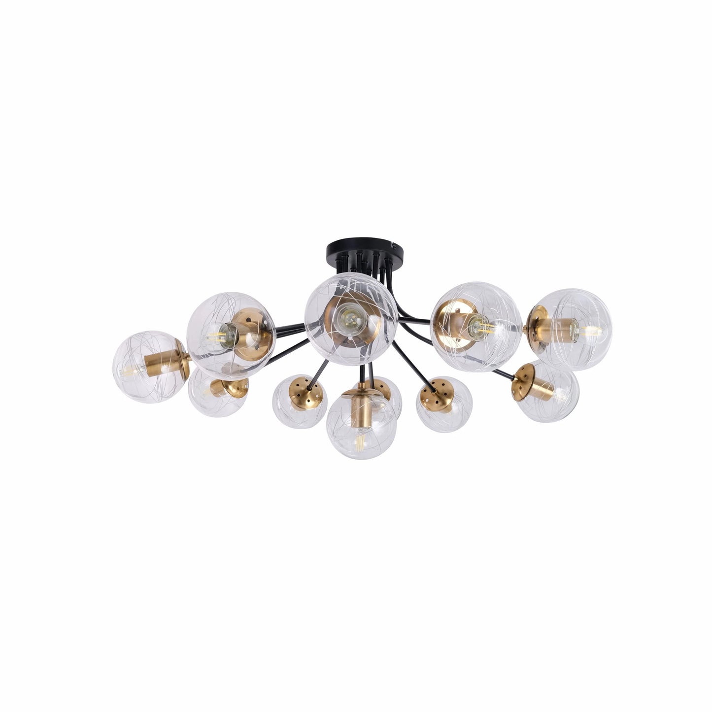 Clear Globe Glass Black Metal Semi Flush Ceiling Light E27