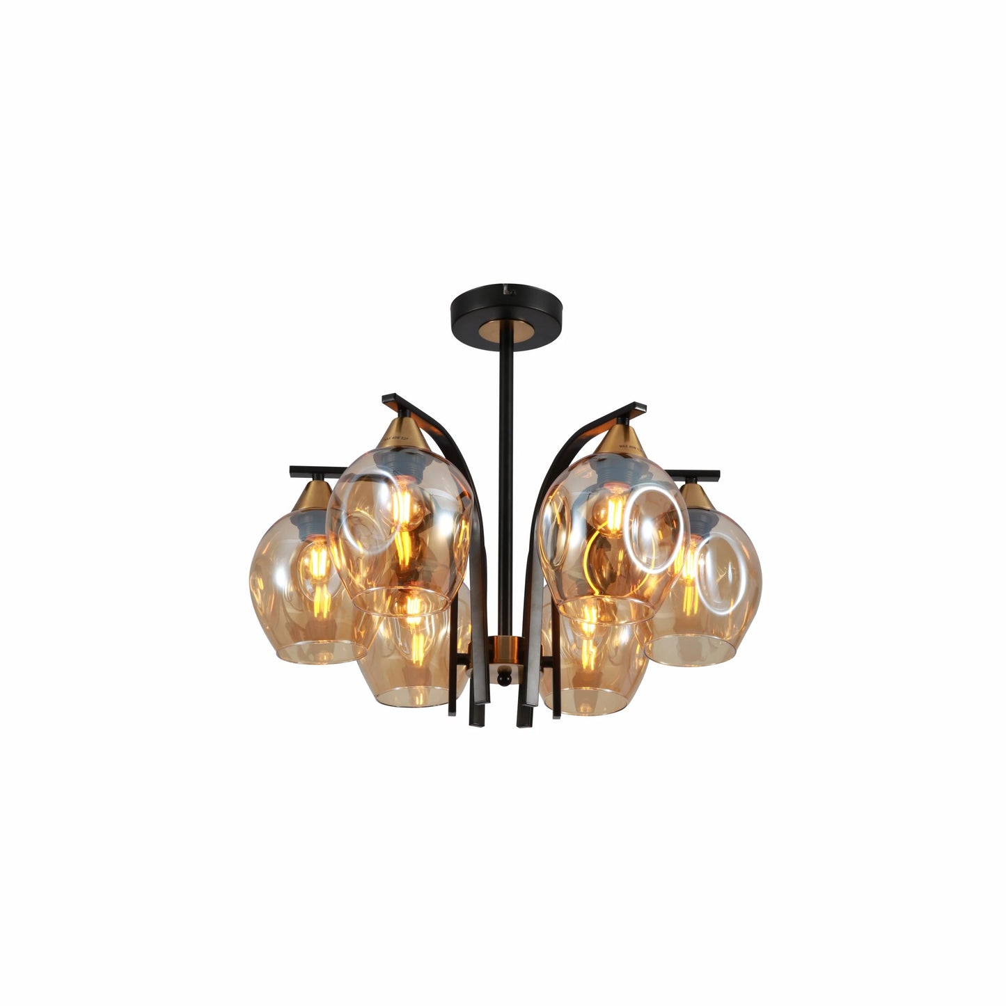 Snowdrop Amber Glass Black Body Semi Flush Ceiling Light E27