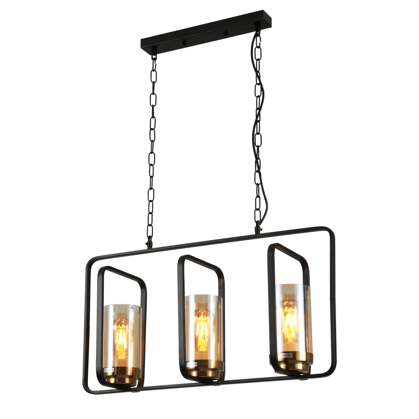 Black or God Metal Cage Body Amber Cylinder Glass Kitchen Island Chandelier Pendant Ceiling Light E27