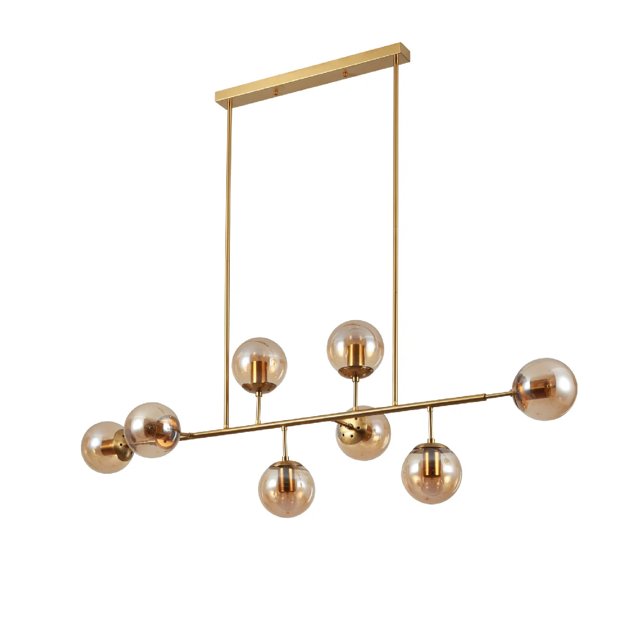 Modern Molecule Style Amber Smoky Opal Glass Globe Gold Black Metal Body Island Chandelier Ceiling Light