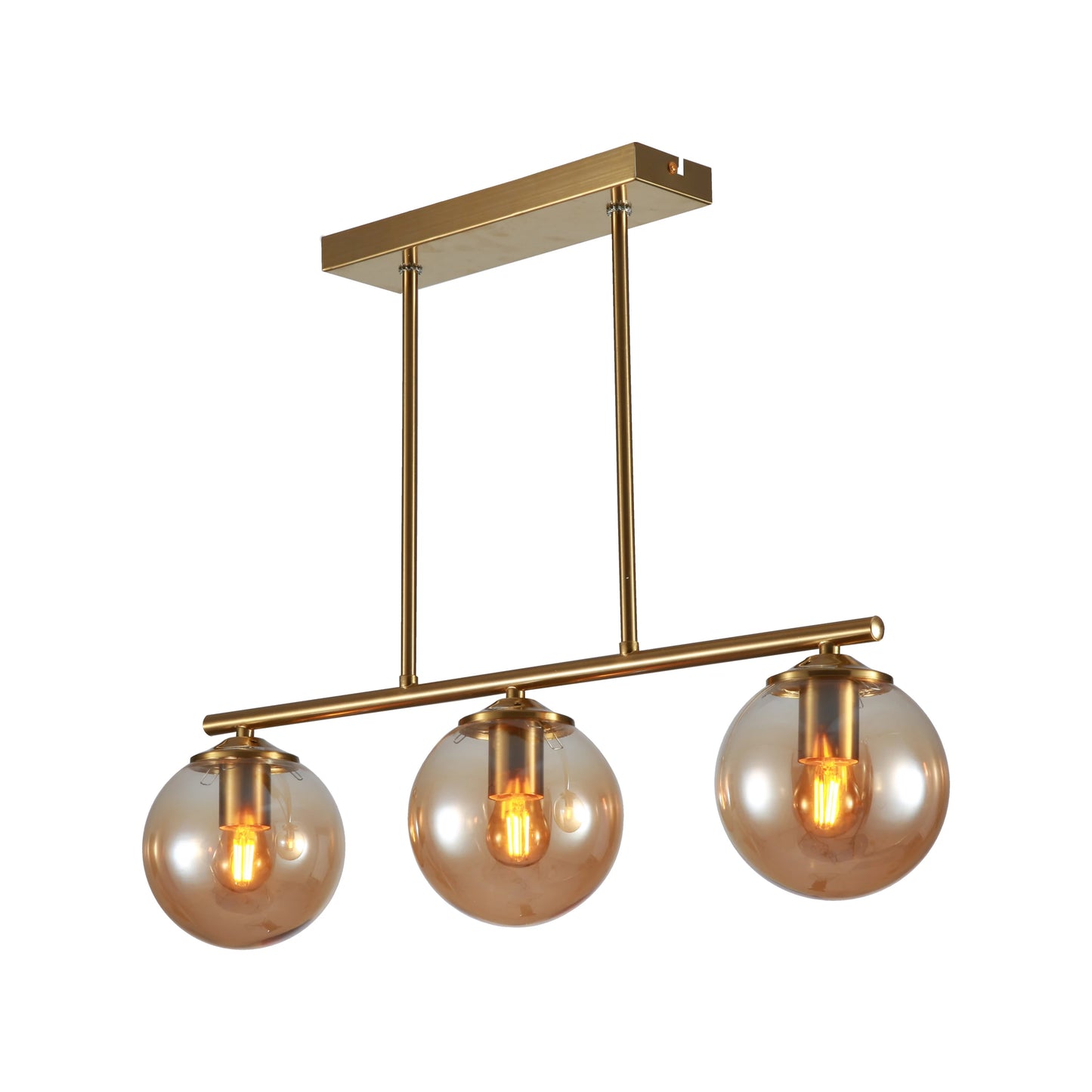 Amber Globe Glass Gold Metal Body Island Chandelier Ceiling Light E27