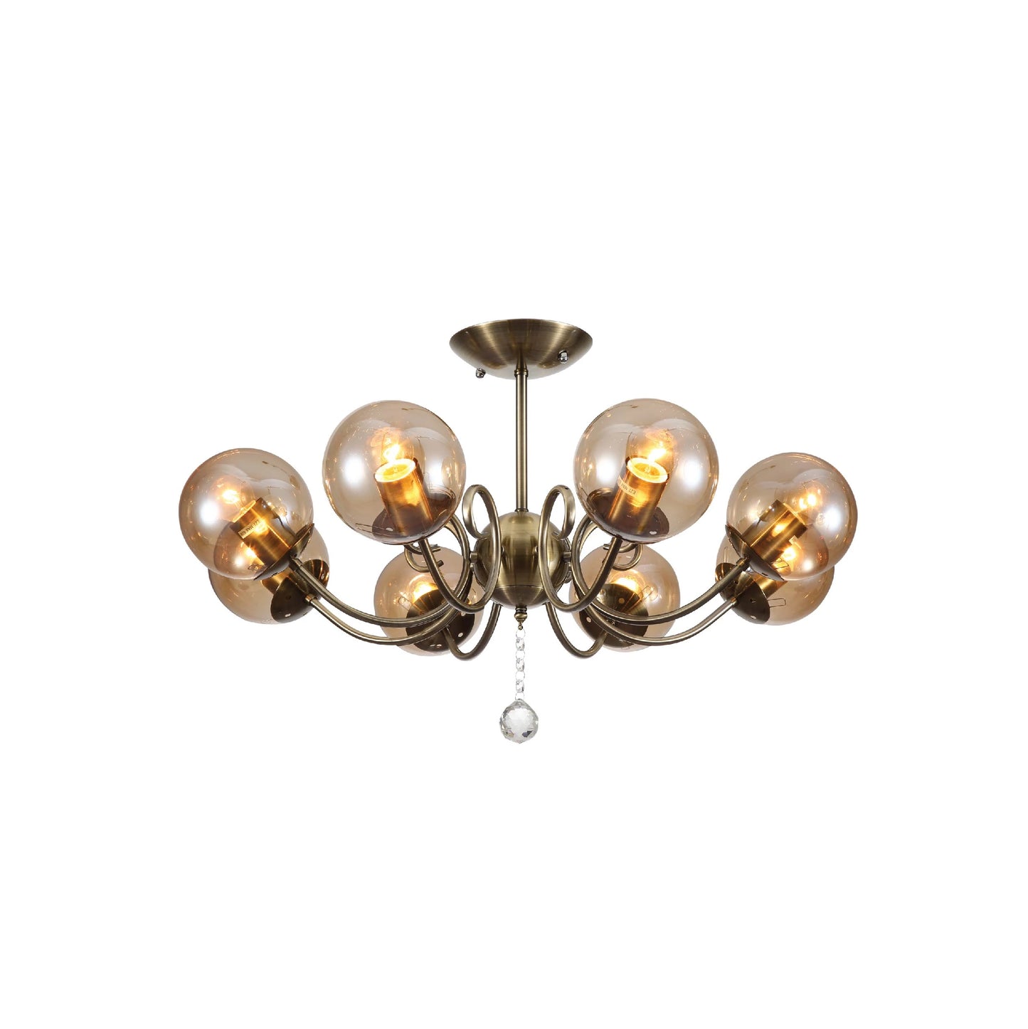 Amber Globe Glass Antique Brass Metal Body Vintage Retro Crystal Ceiling Light E27 Fittings