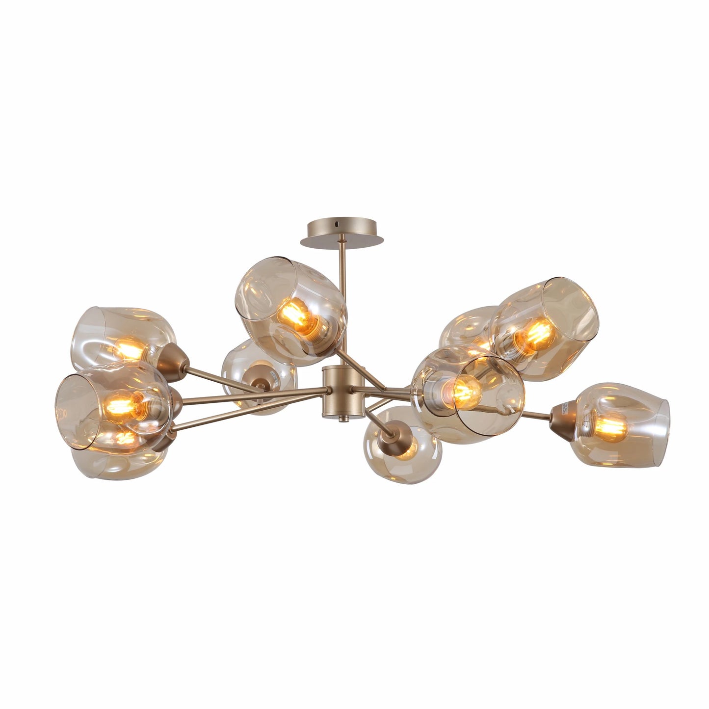Amber Glass Metallic Gold Branch Twig Semi Flush Modern Ceiling Light E27