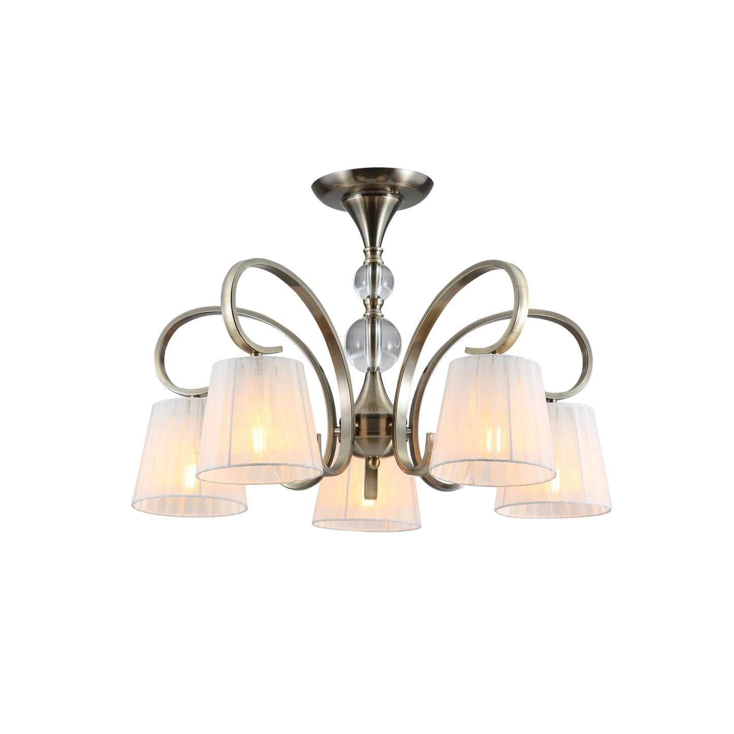 Antique Brass Metal Body Rice White Fabric Shaded Vintage Traditional Retro Ceiling Chandelier Light E27