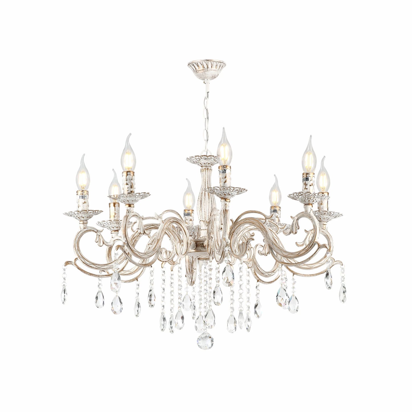 Candle Waterfall Traditional Retro Vintage Arm Chandelier Ceiling Light Crystal Gold Aged Cream E14