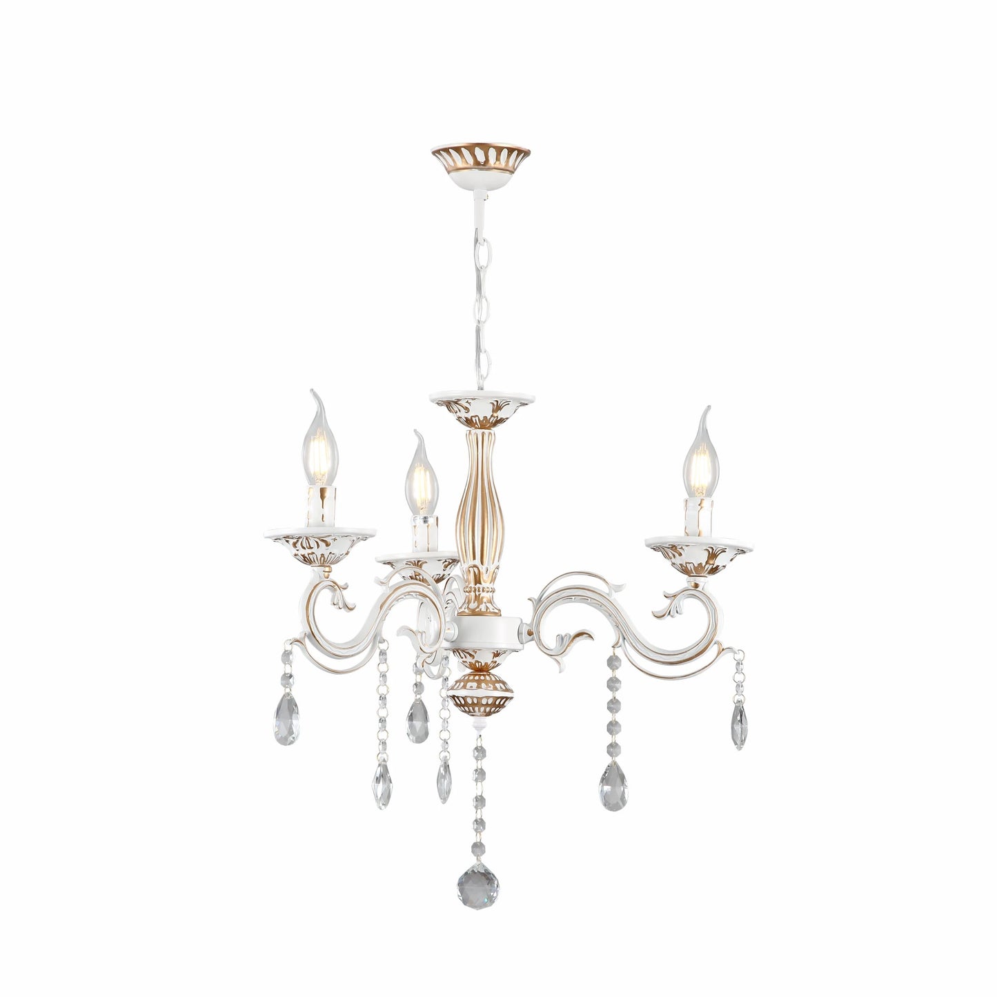 Traditional French Vintage Retro Candle Metal and Crystal Gold Aged Cream Arm Chandelier Ceiling Light E14
