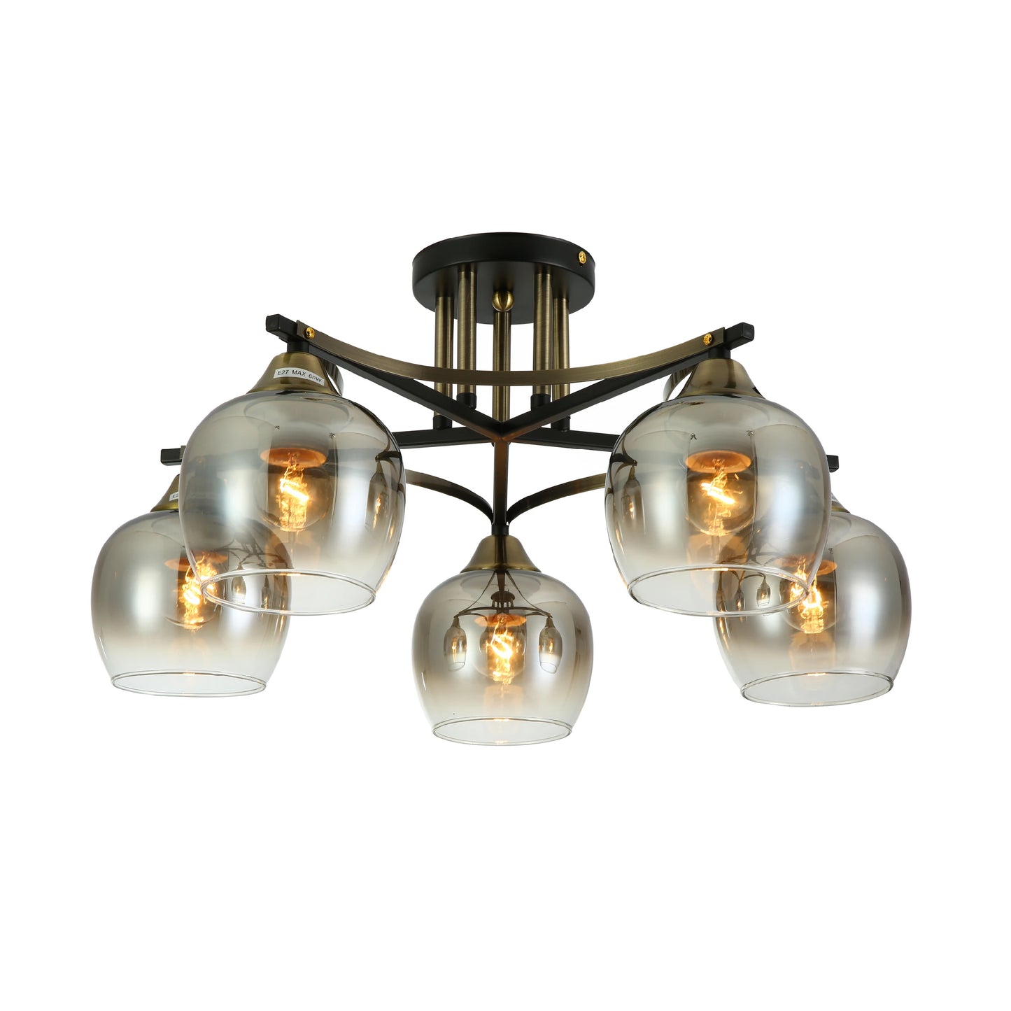 Geometric Starburst Faded Smoky Grey Globe Black & Bronze Ceiling Light