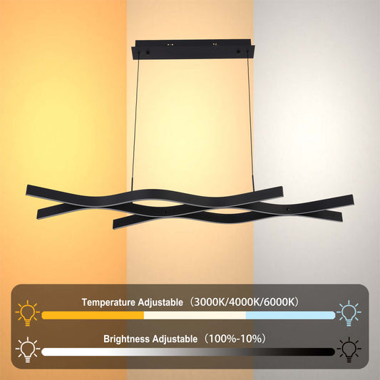 Modern Black LED Chandelier, Adjustable Pendant Light, 3CCT