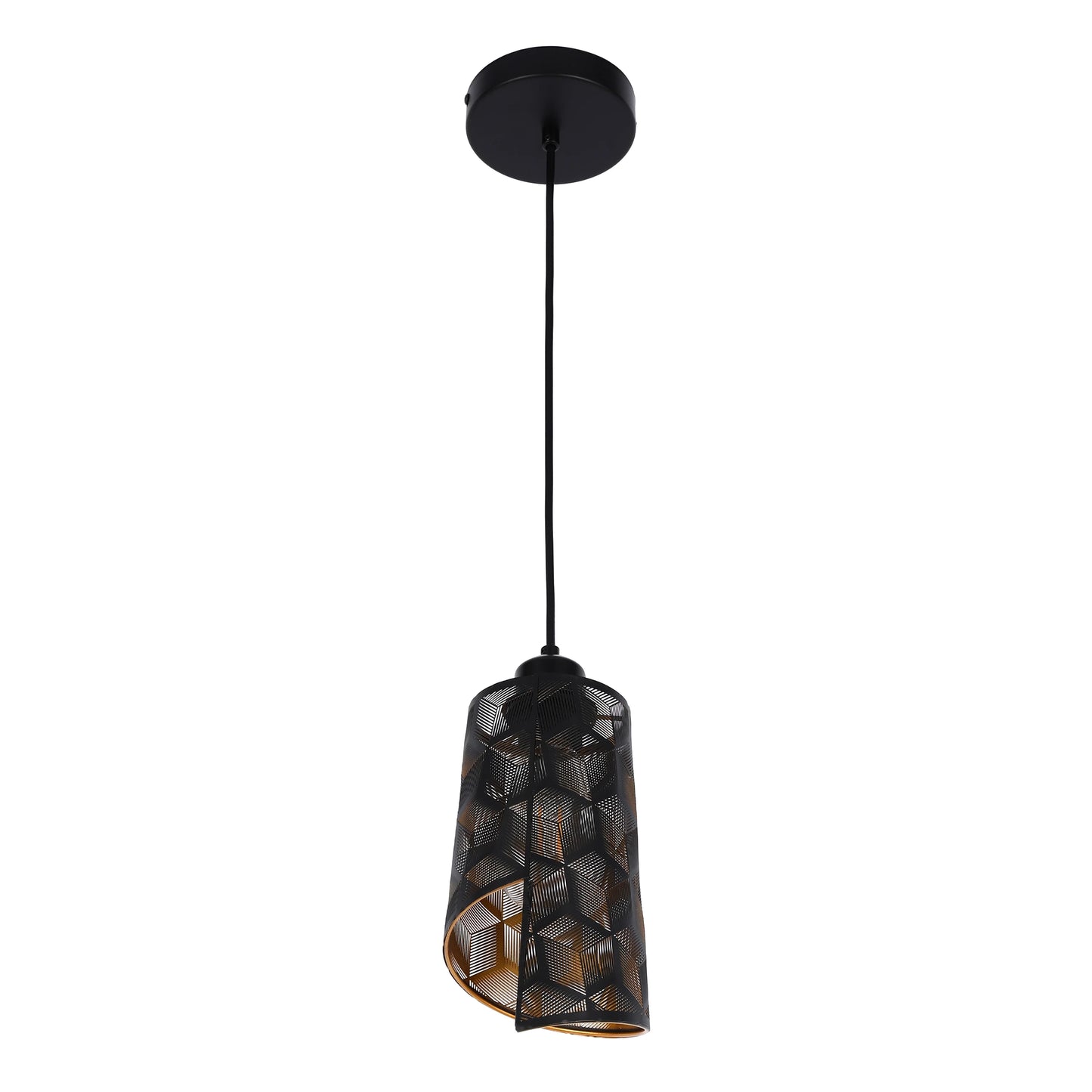 Black & Gold Spiral Cut-Out Metal Pendant Light E27