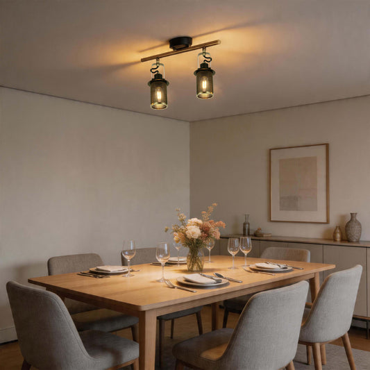 Industrial Black & Antique Brass Mesh Ceiling Spotlight Bar, E14