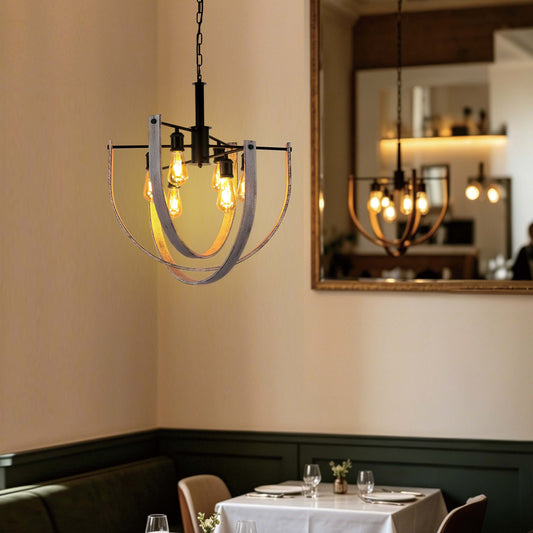 Rustic 6-Light Orb Pendant Light, Black & Distressed White, E27