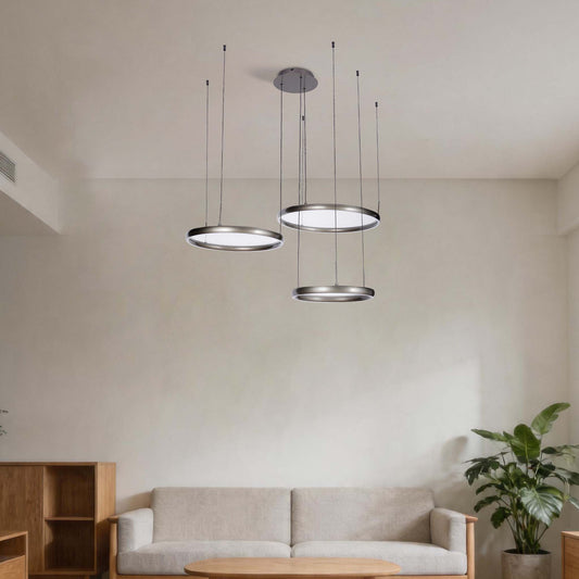 Modern 3-Ring Black LED Pendant Light, 80W 3CCT with Remote