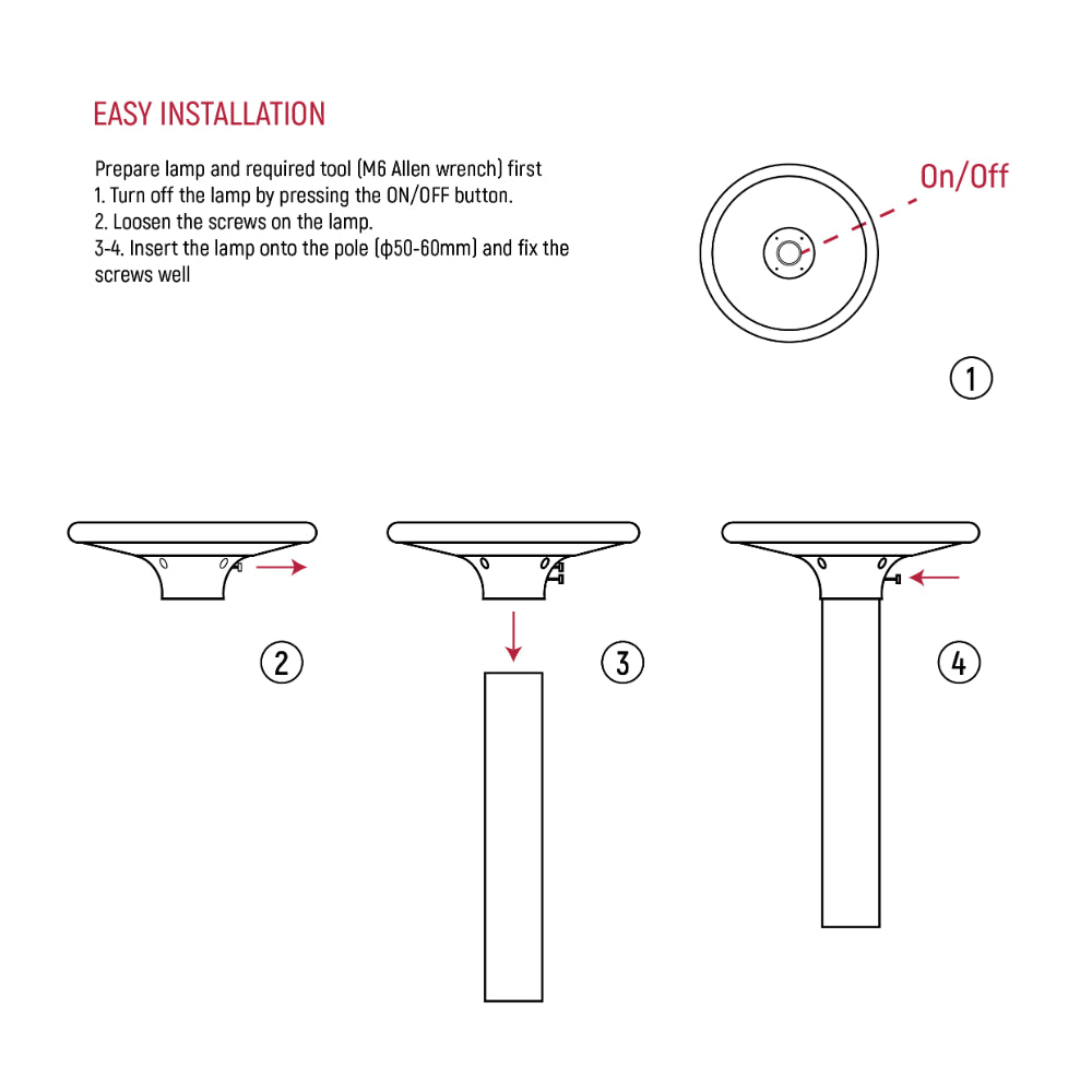 easy to install , user manual for 250cm light pole for solar powered lamp post top area light 