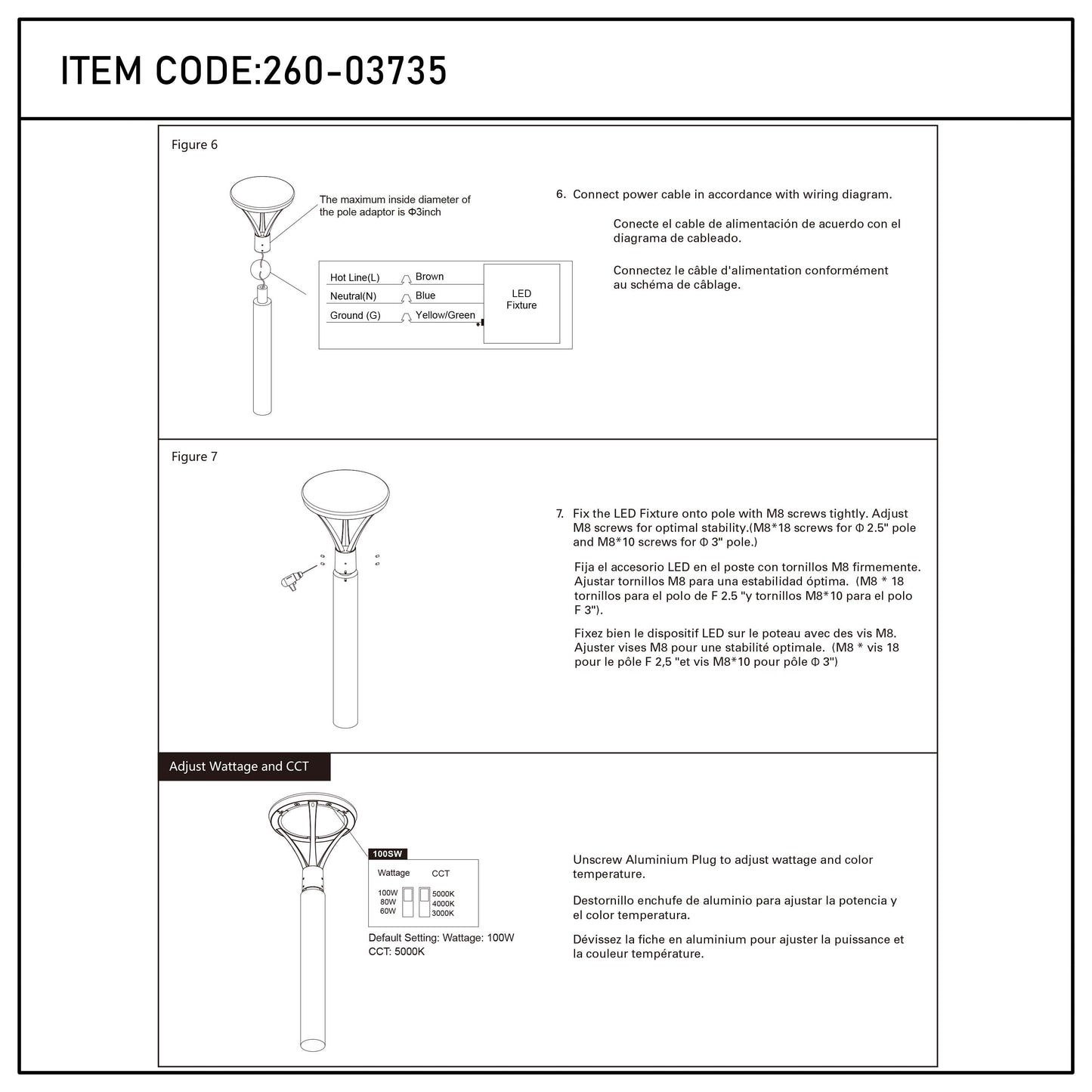 LED Outdoor Wall Light, Selectable 60-100W & 3CCT