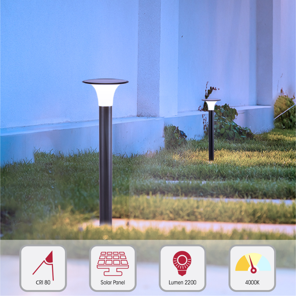walk hassle free with TEKLED 80cm Black Solar LED Bollard Pathway Light