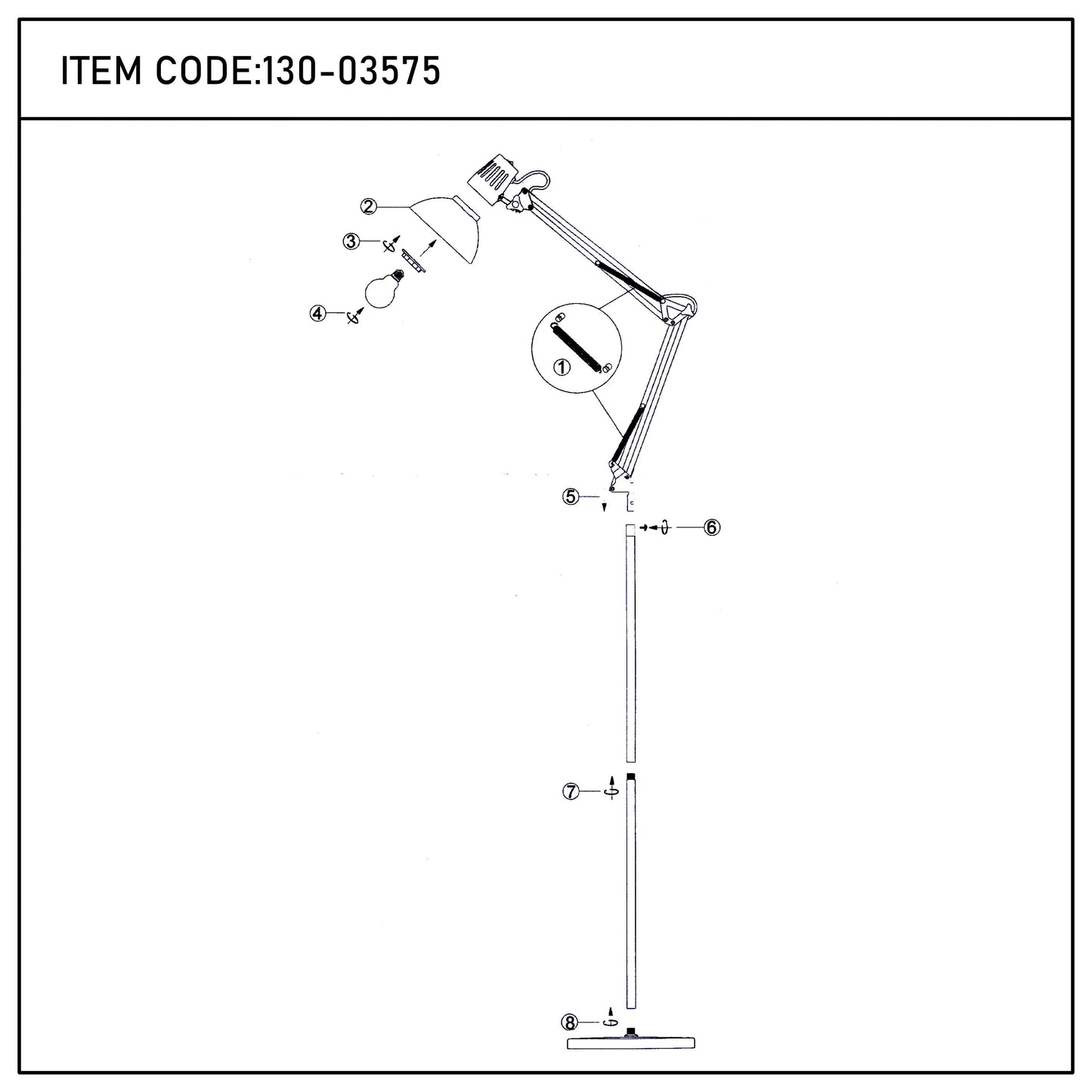 Adjustable Floor Lamp with Extendable Arm & Steel Shade - E27 Fitting, Dimmable