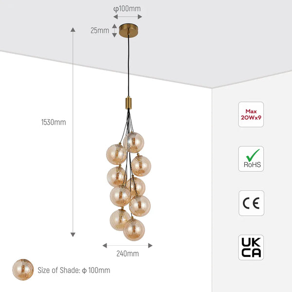 Size and technical specs of the Balloon Cluster Pendant Light-159-18264