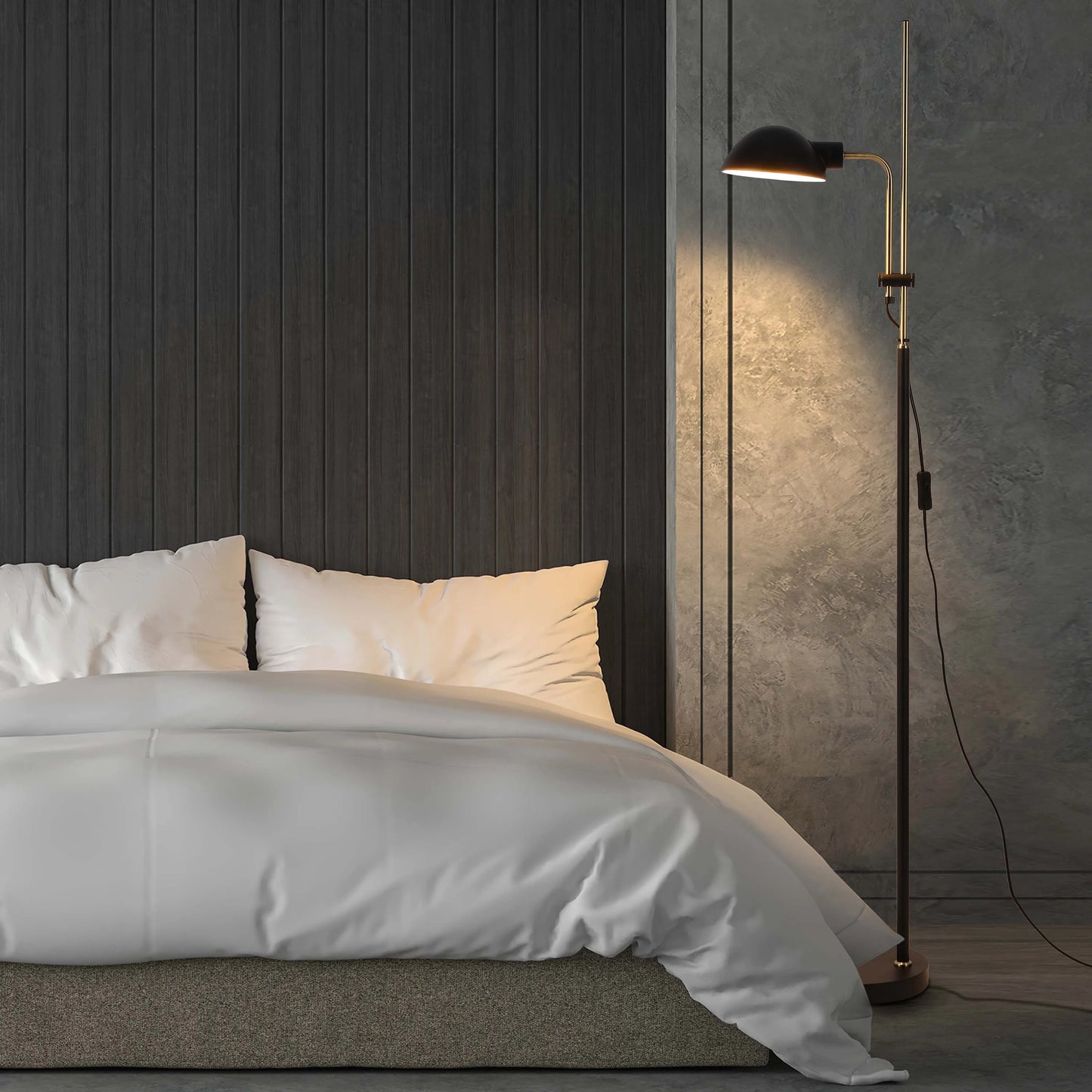 Black and Brass Floor Lamp with Domed Shade