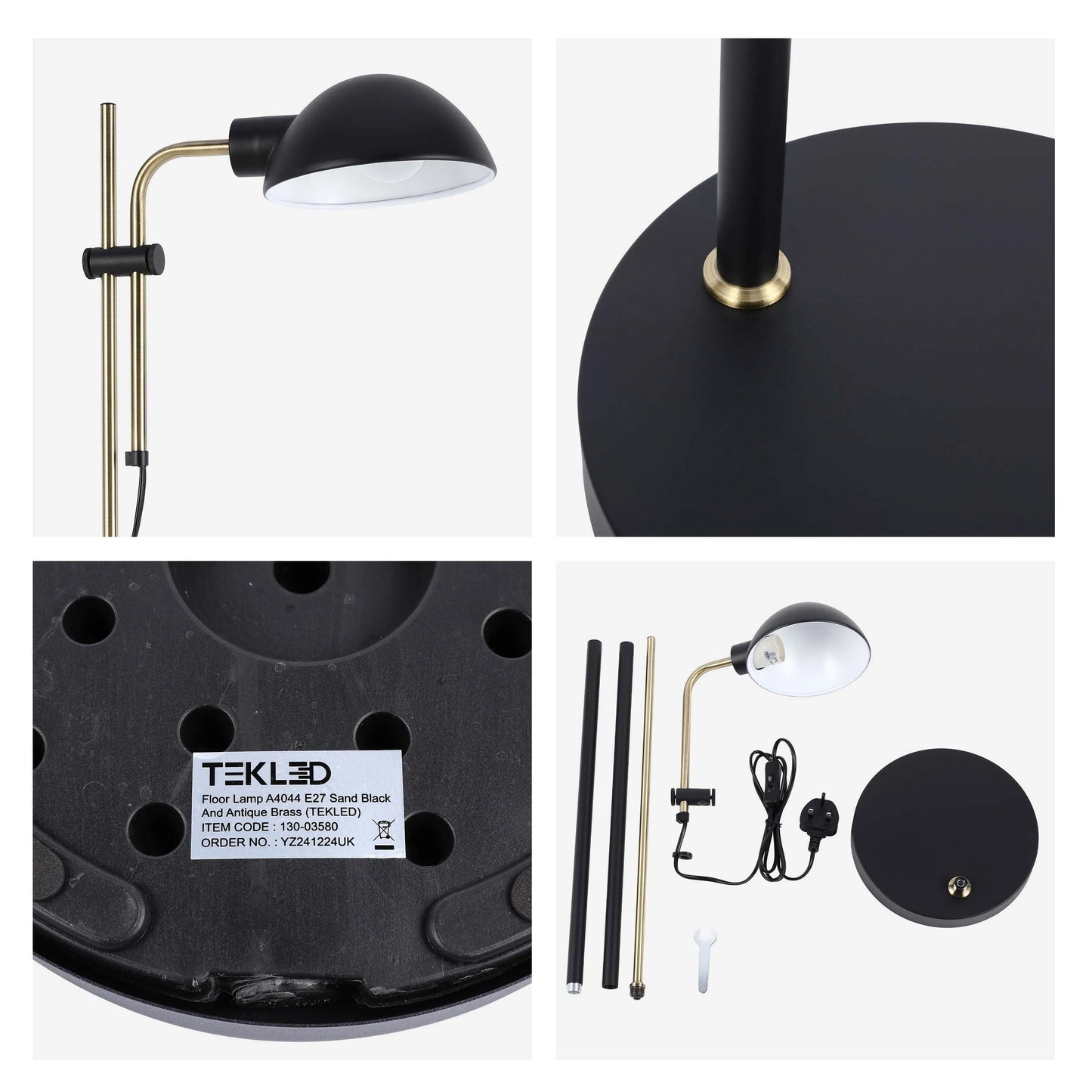 Black and Brass Floor Lamp with Domed Shade