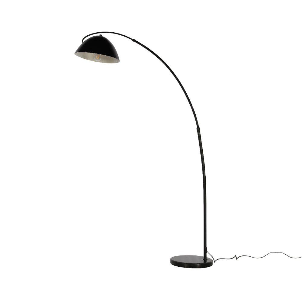 Black Elegance Curved Floor Lamp with Dome Shade