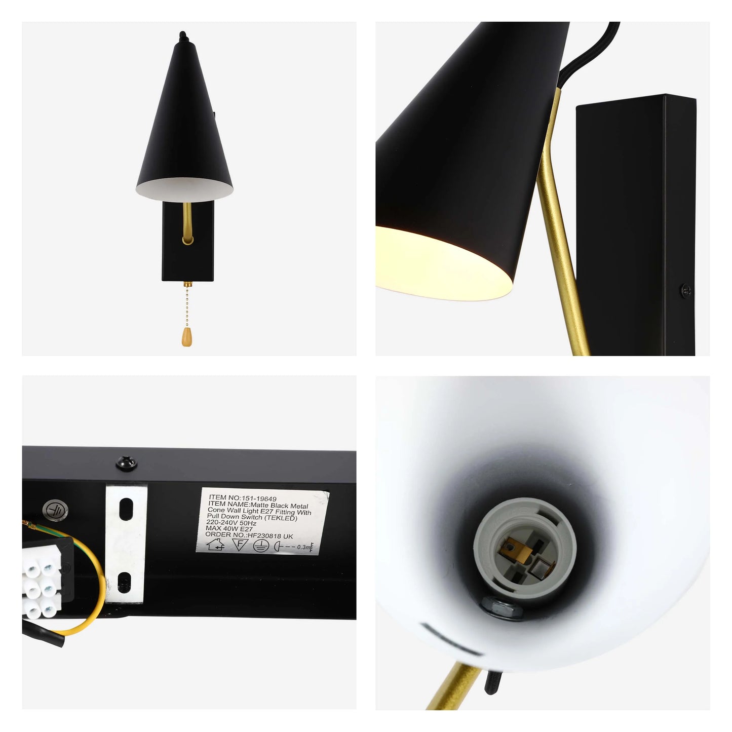 Metal Cone Wall Light E27 Fitting