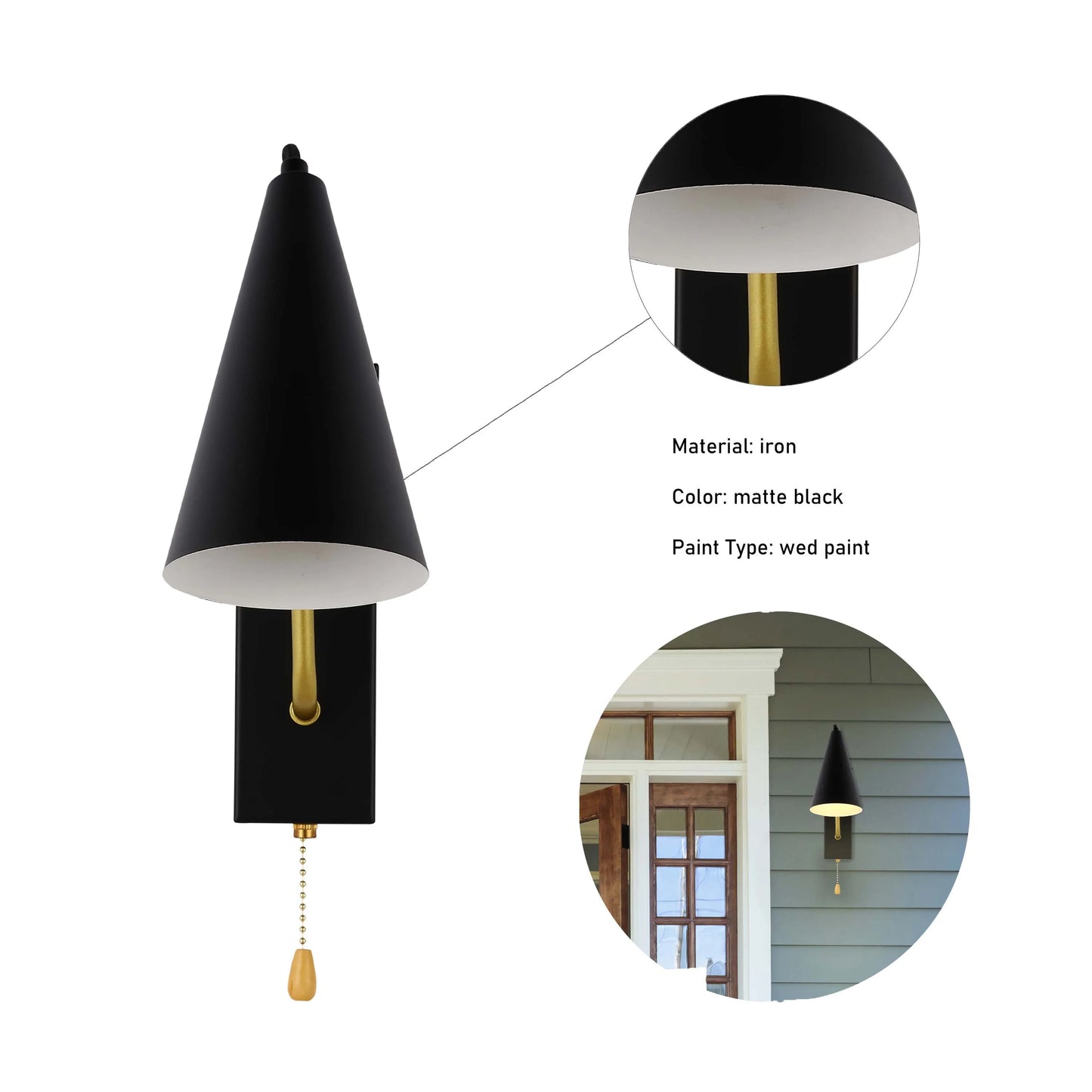 Metal Cone Wall Light E27 Fitting