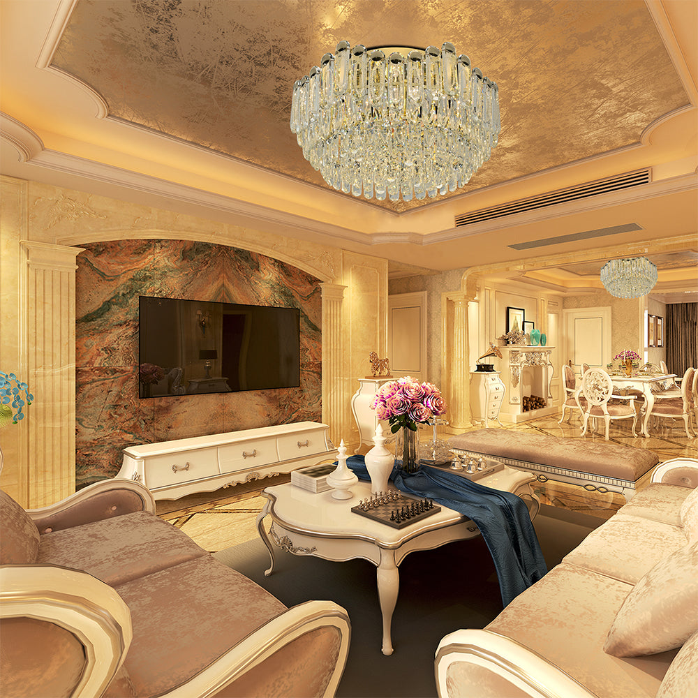 Living room kitchen bedroom use of Cascade Crystal Flush Chandelier Ceiling Light | TEKLED 159-18065