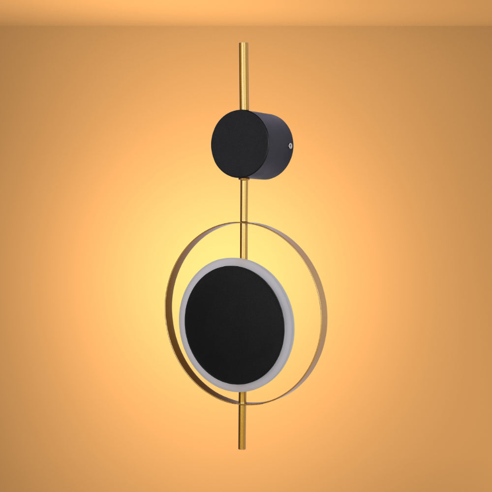 Designer Geometric Black Moon in Gold Circle Modern LED Wall Light 3000K 8W