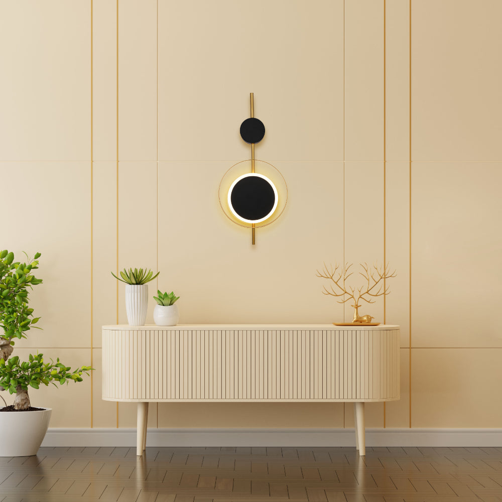 Designer Geometric Black Moon in Gold Circle Modern LED Wall Light 3000K 8W